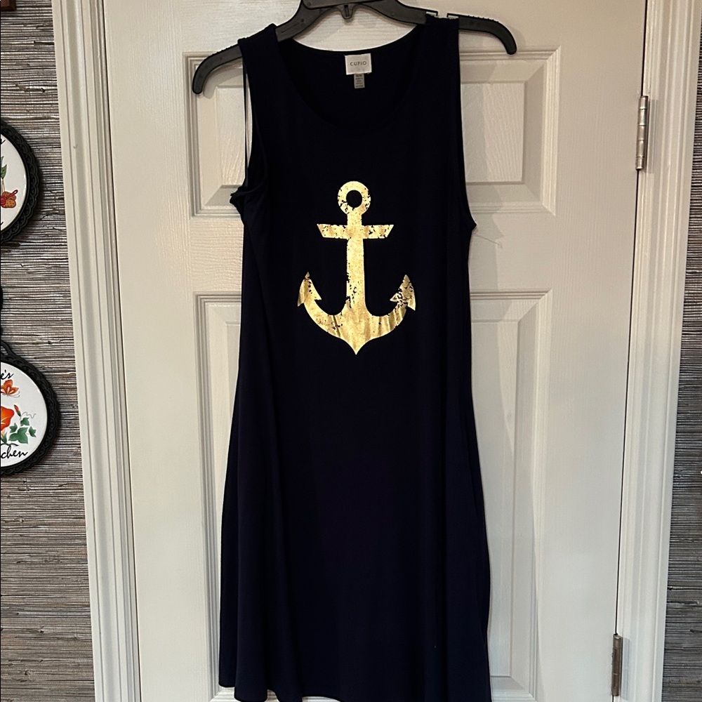 Cupio Navy Dress with Gold Anchor